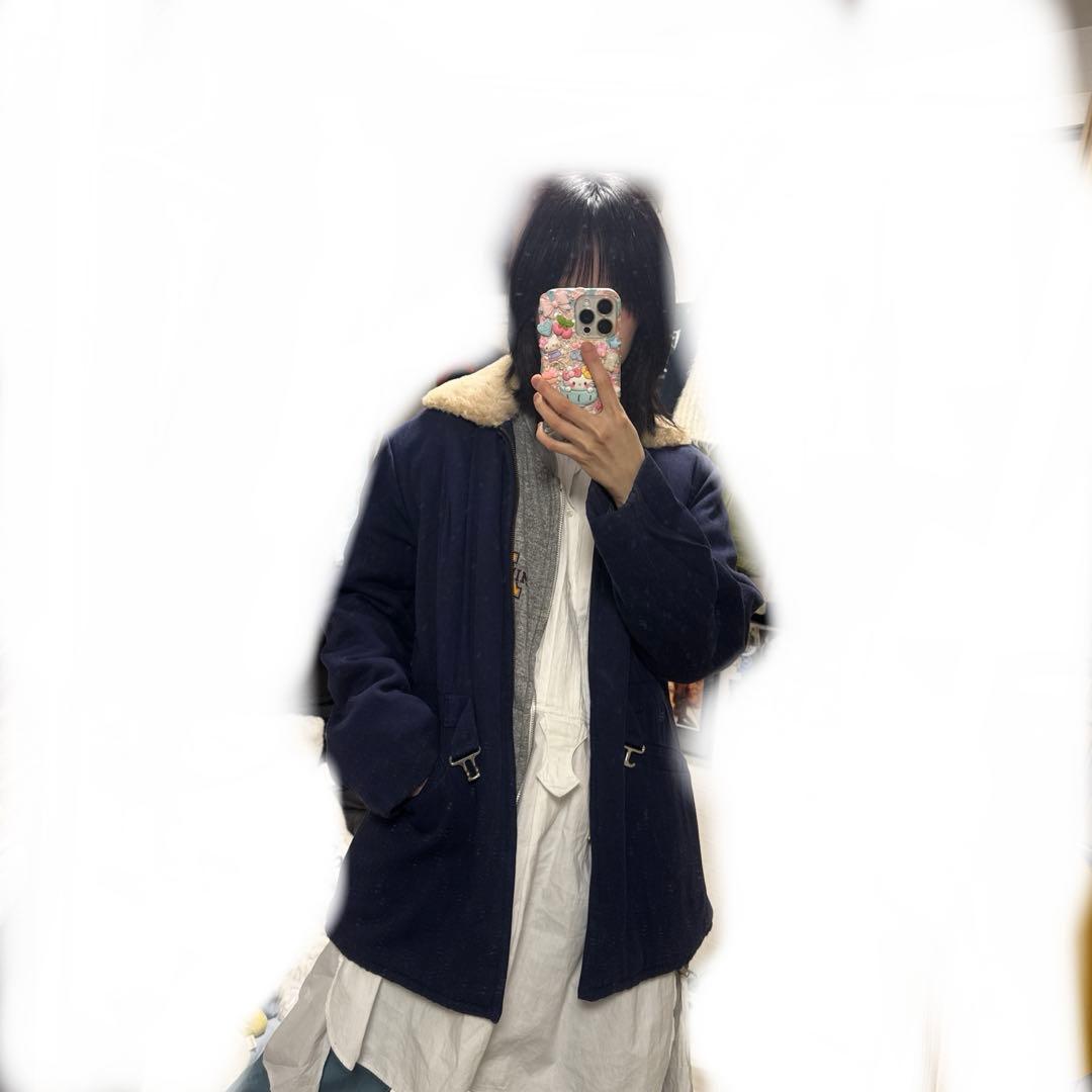 50s ネイビー茄子紺　キャンバス　レーヨン　ファーコート　ヴィンテージ