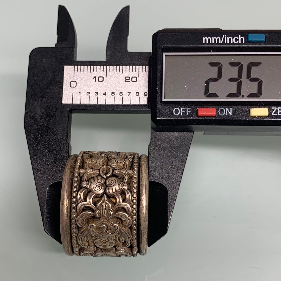 旧蔵　模様 扳指&指輪　清国　「光緒·元寶·足銀」銘　吉祥紋細工彫刻　時代物