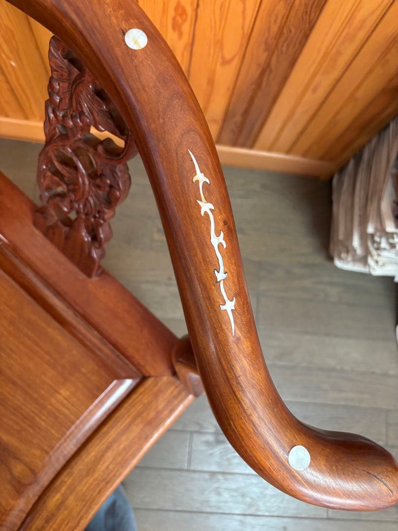 美品　アジアンスタイル 木製椅子 螺鈿細工⓵