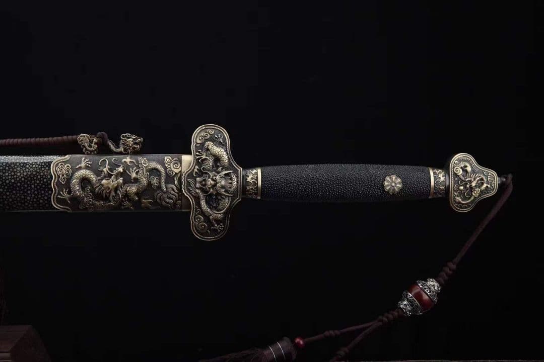 中国龍—-大剣（黒い魚皮タイプ） 古兵器 武具　刀装具　日本刀　模造刀 居合刀