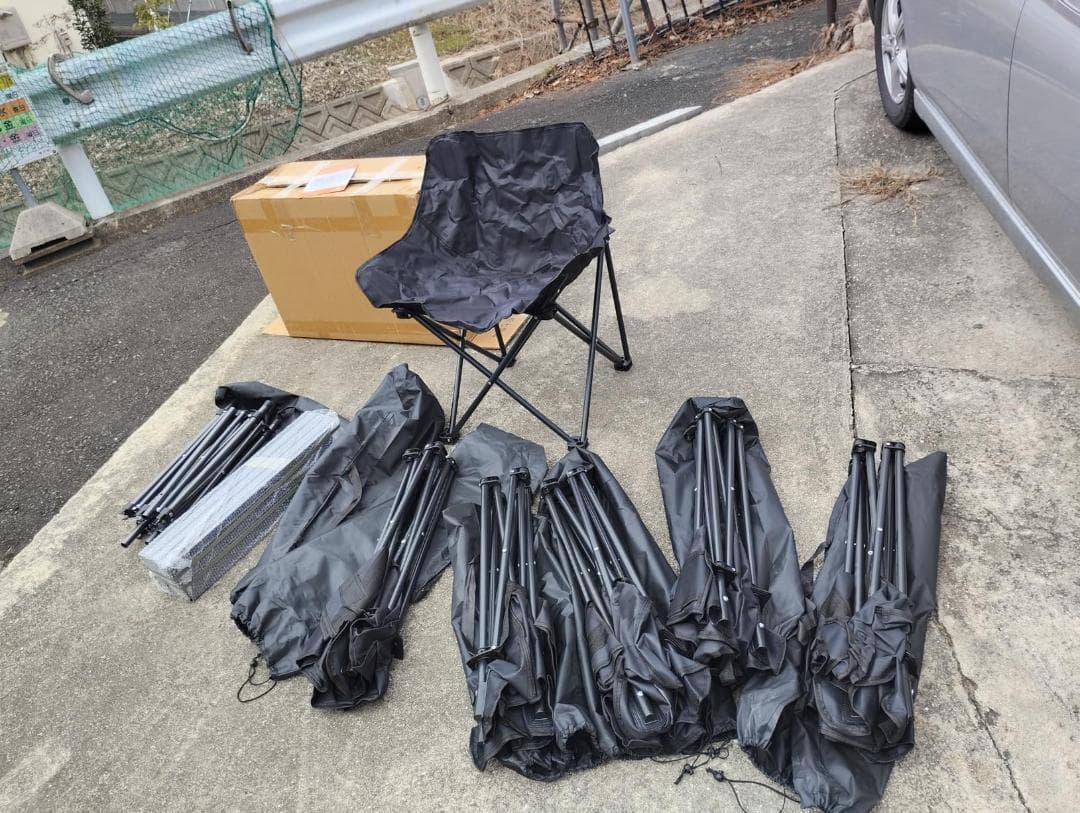 アウトドア バーベキュー テーブルセット 7点 チェア6脚とテーブル 収納袋付A