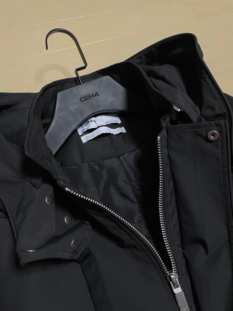 最終価格 希少 超美品■C2H4■異素材 切替 パフ デザインコート 黒
