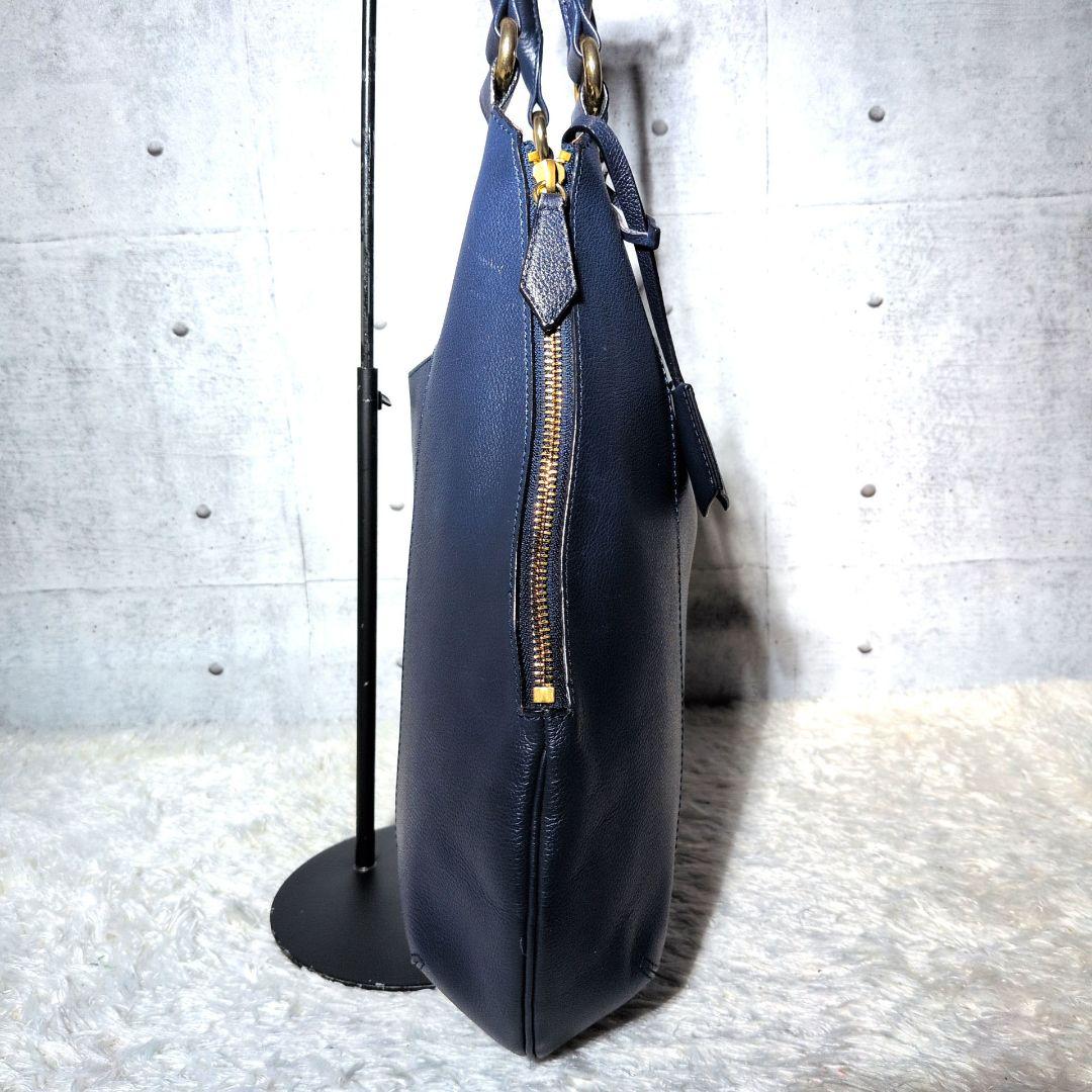 【極美品 A4◎】ハマノ　ペアシェイプ　トートバッグ　カデナ　シボ革　ネイビー