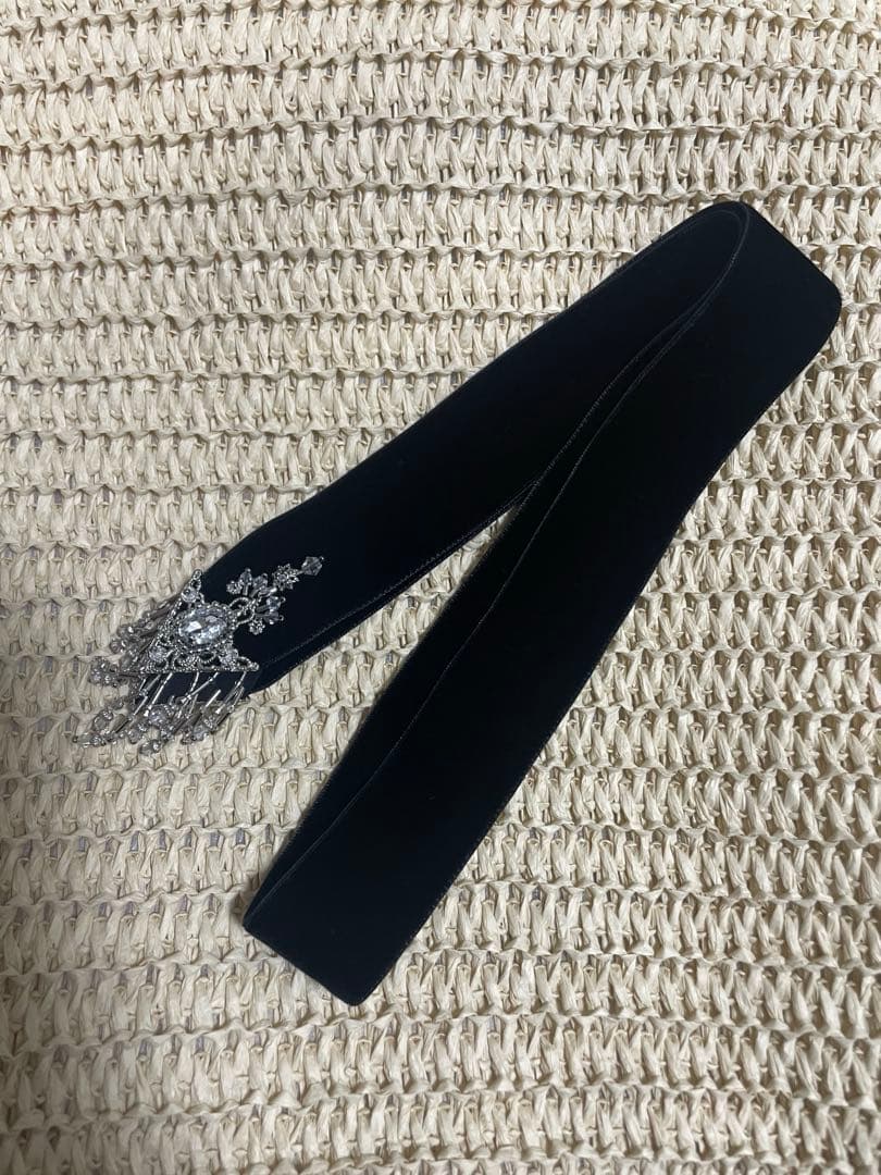 ヘアアクセサリー crystal silver tip velvet long ribbon