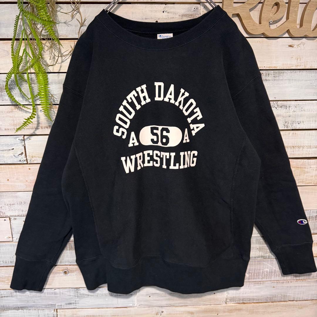 チャンピオン リバースウィーブ 青タグ 復刻 3段プリントスウェットXL 黒