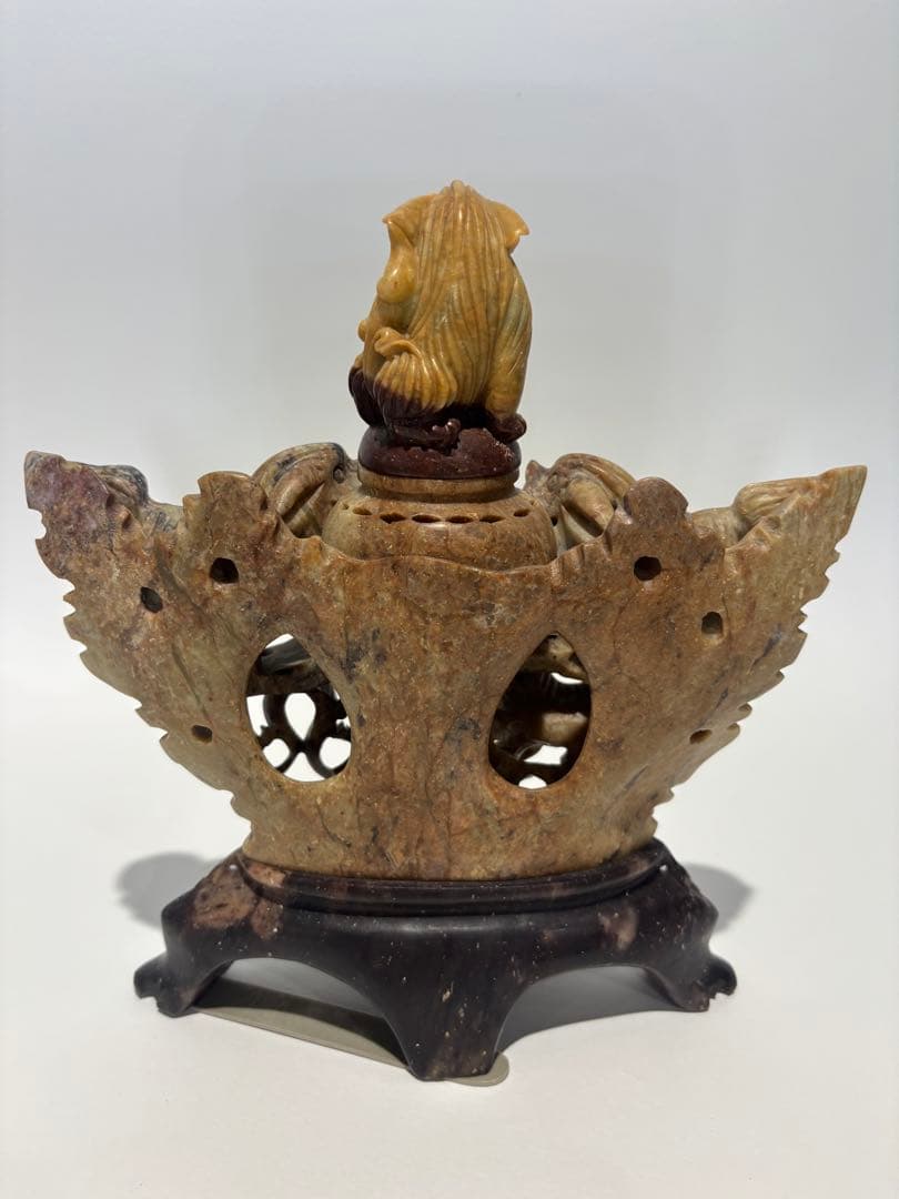 中国/獅子香炉/三頭の獅子/精密技工　/香炉（977）