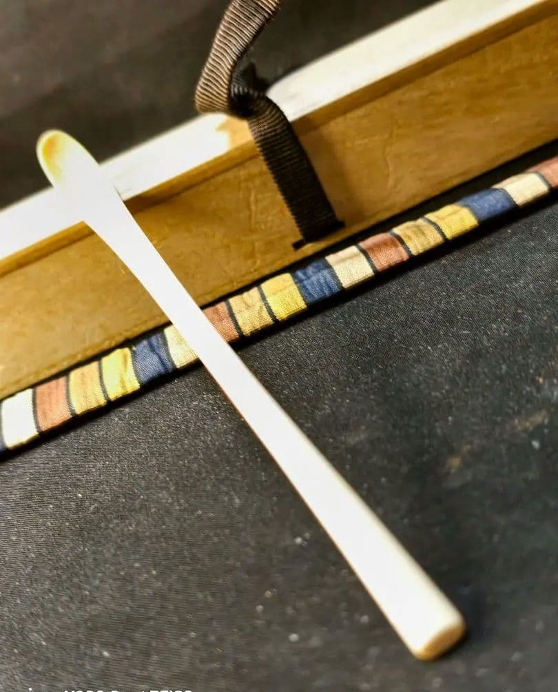 茶道具 高級自然材茶杓 桐箱西陣織袋 縞模様 裏千家 旧家蔵出美品 時代物 骨董