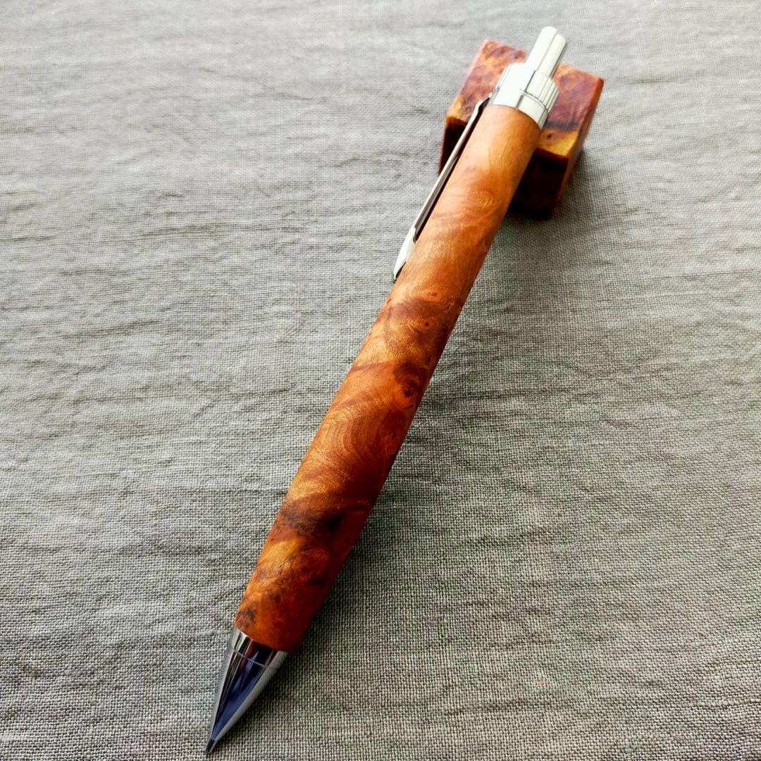 黒檀瘤　ハンドメイド　木軸シャープペン　0.5mm　天然木　シルバー