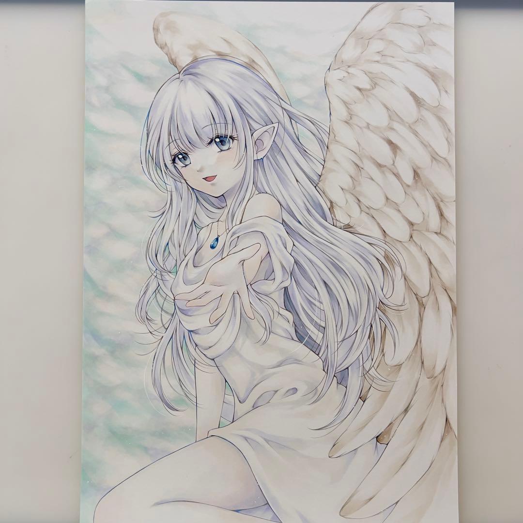 葉*月様 手描きイラストA4＊導きの守護天使＊一点もの＊原画