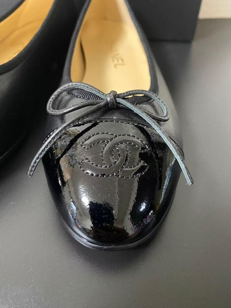 シャネル パンプス　ココマーク　黒　レザー リボン　37 き