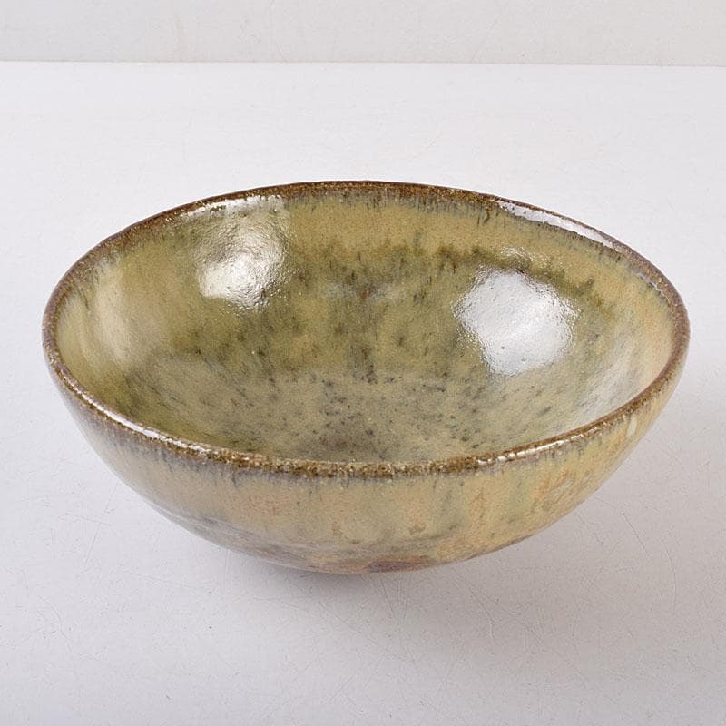 茶道具　高取焼　高鶴元作　萱釉　割高台茶碗　共布共箱　V　R9054