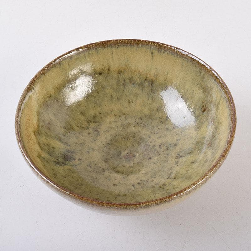 茶道具　高取焼　高鶴元作　萱釉　割高台茶碗　共布共箱　V　R9054