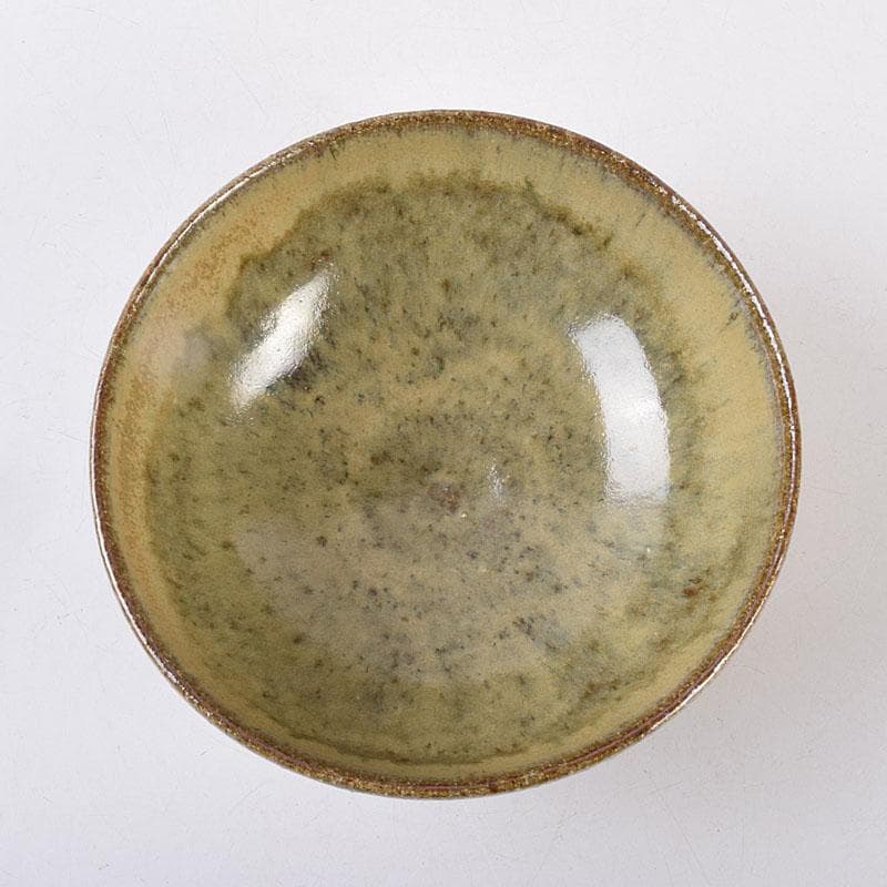 茶道具　高取焼　高鶴元作　萱釉　割高台茶碗　共布共箱　V　R9054