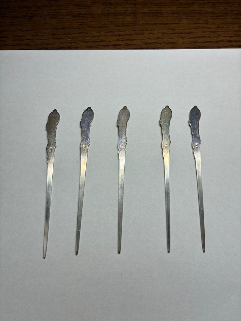 銀製　菓子楊枝　鶴亀　5本セット