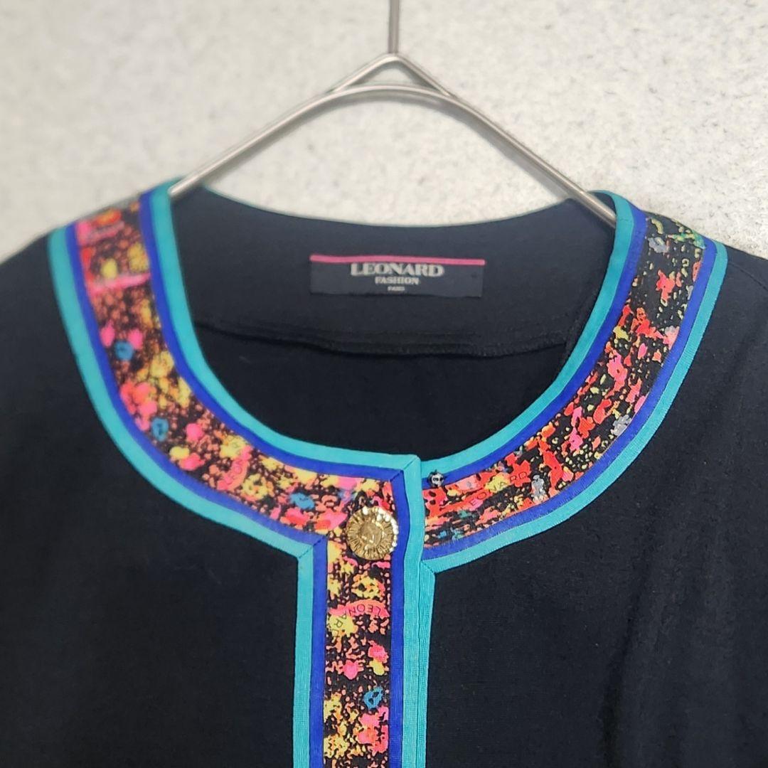 【大きいサイズL】レオナール カーディガン ワンピース トリム ウール 金ボタン