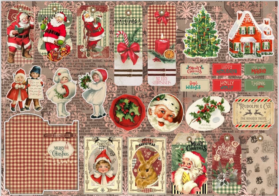 新作①happy holiday 70枚　A4デザインペーパー　コラージュ　素材