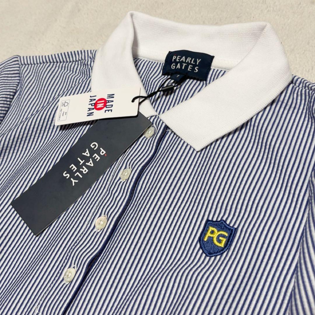 新品　近年　パーリーゲイツ　ストレッチ　サッカー　ストライプ ポロワンピース