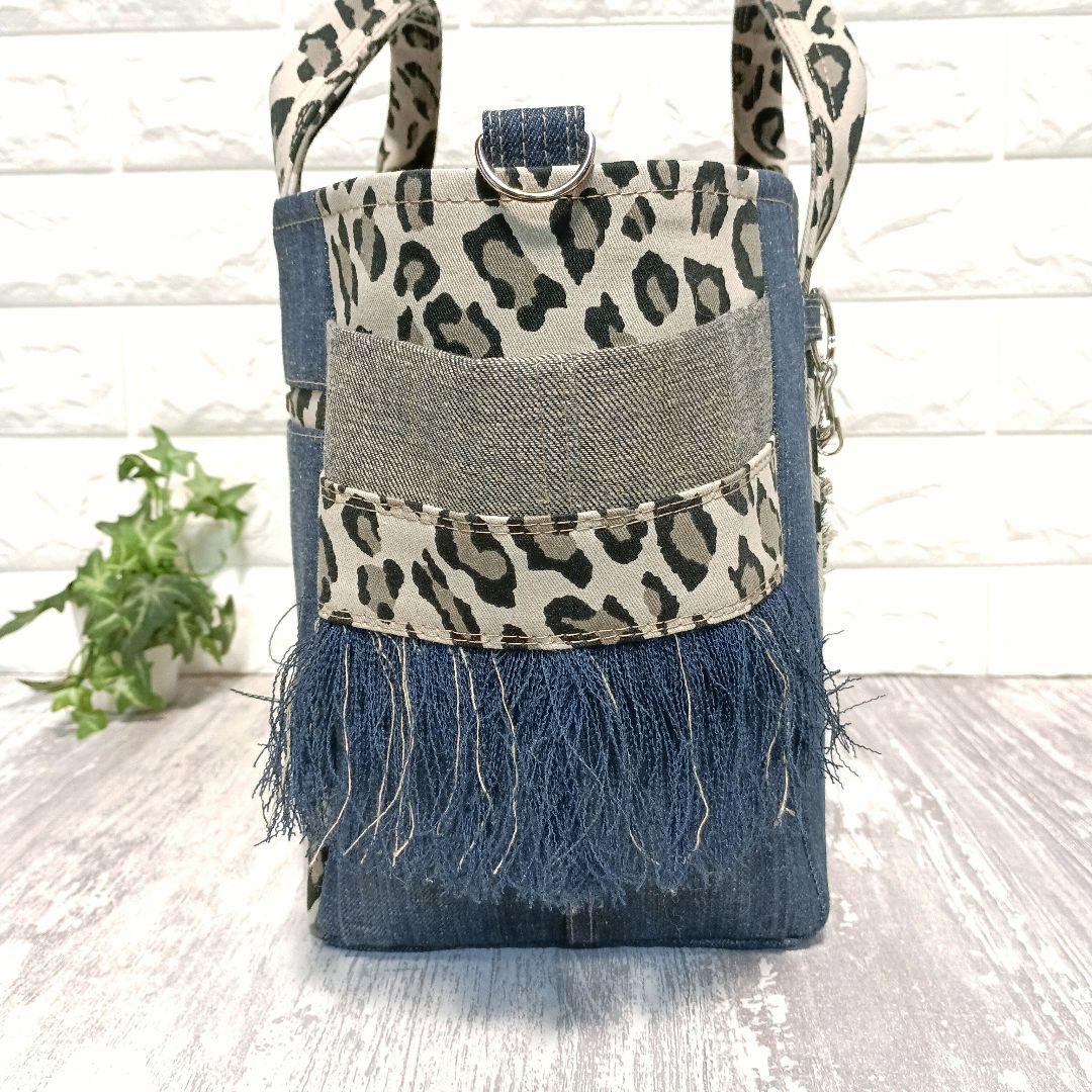 リメイクデニム★サイドフリンジトートバッグM