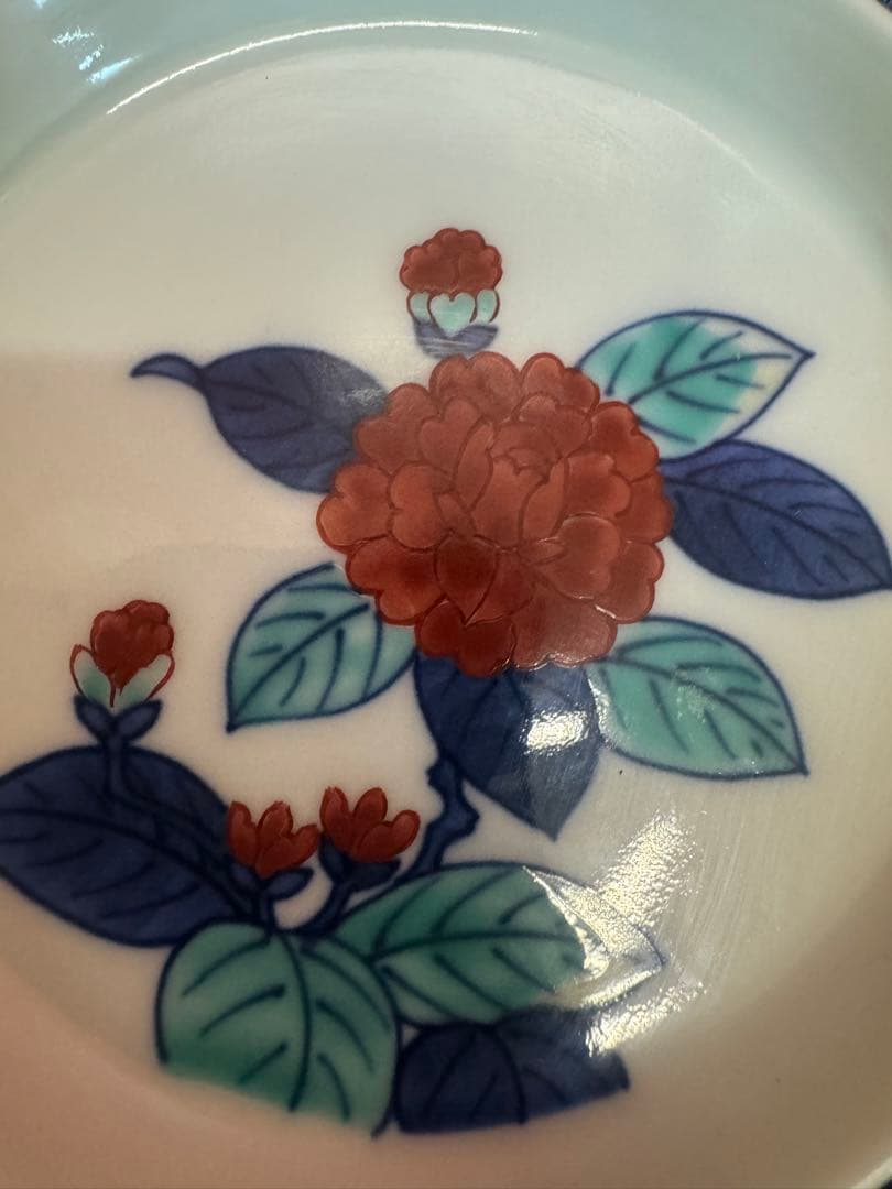 1886  今泉今右衛門作　錦椿画小皿　5客　未使用