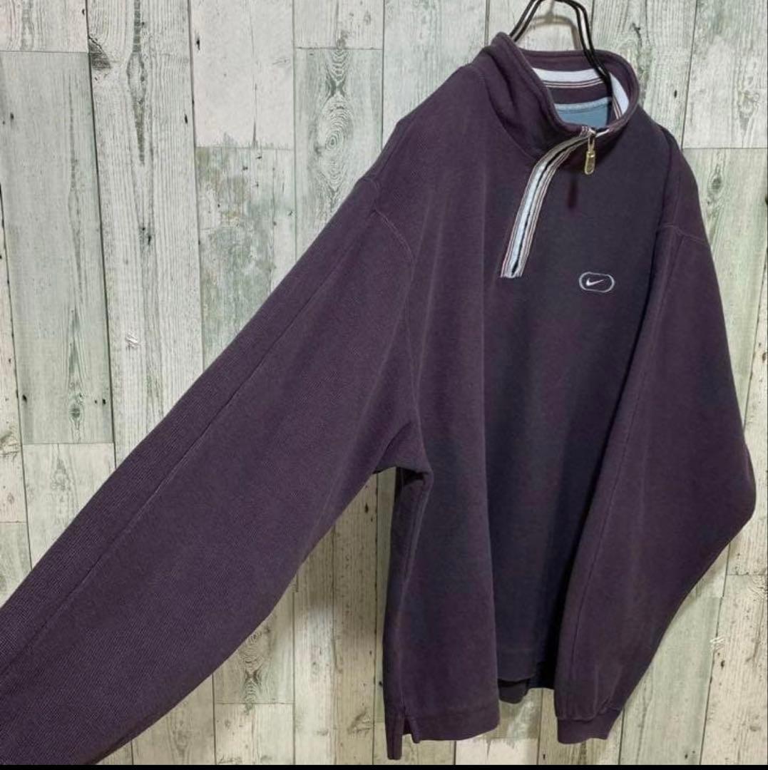 【※レア物】NIKE ナイキ★刺繍ロゴ ハーフジップ スウェット 紫 XL 人気