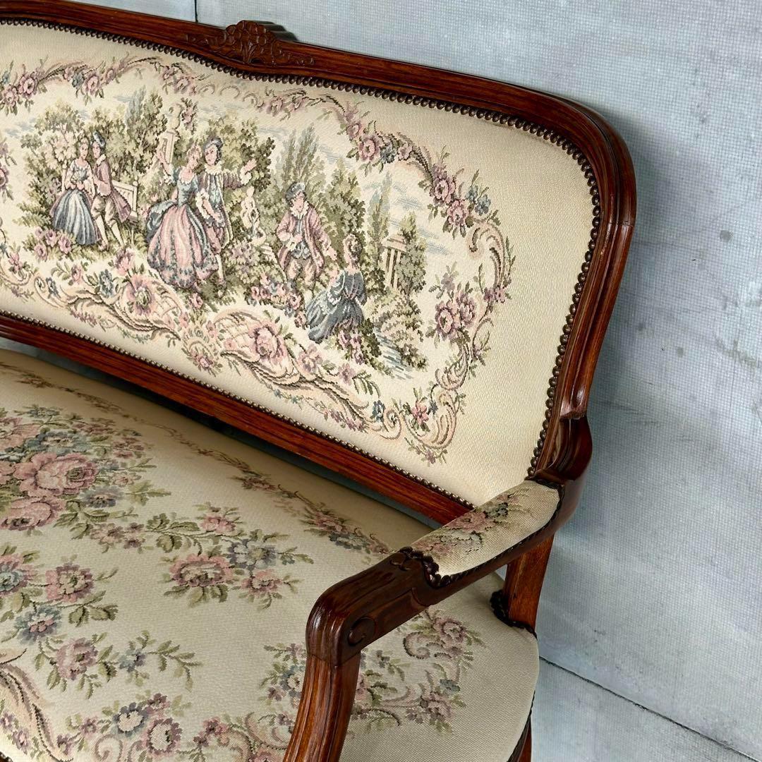 ✦王室気分✦ ロココ調アンティーク イタリア製　ゴブラン織　猫脚 ベンチソファー