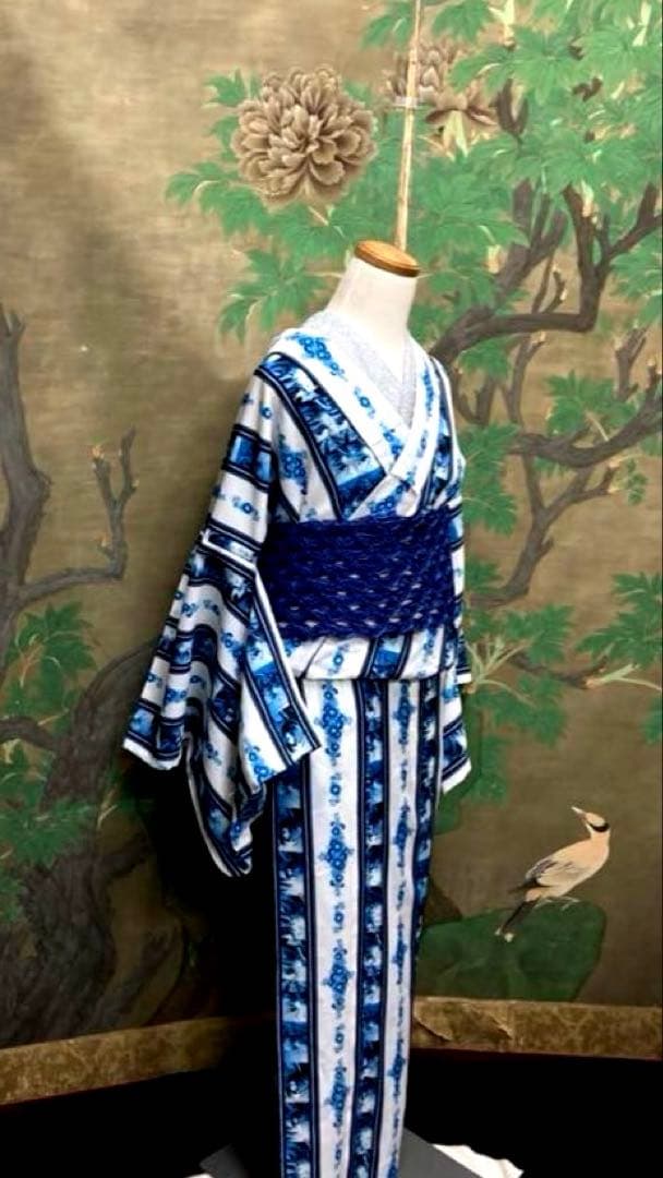 人とかぶりませんセオα アニメマリンブルーストライプ　浴衣　おまかせ帯プレゼント
