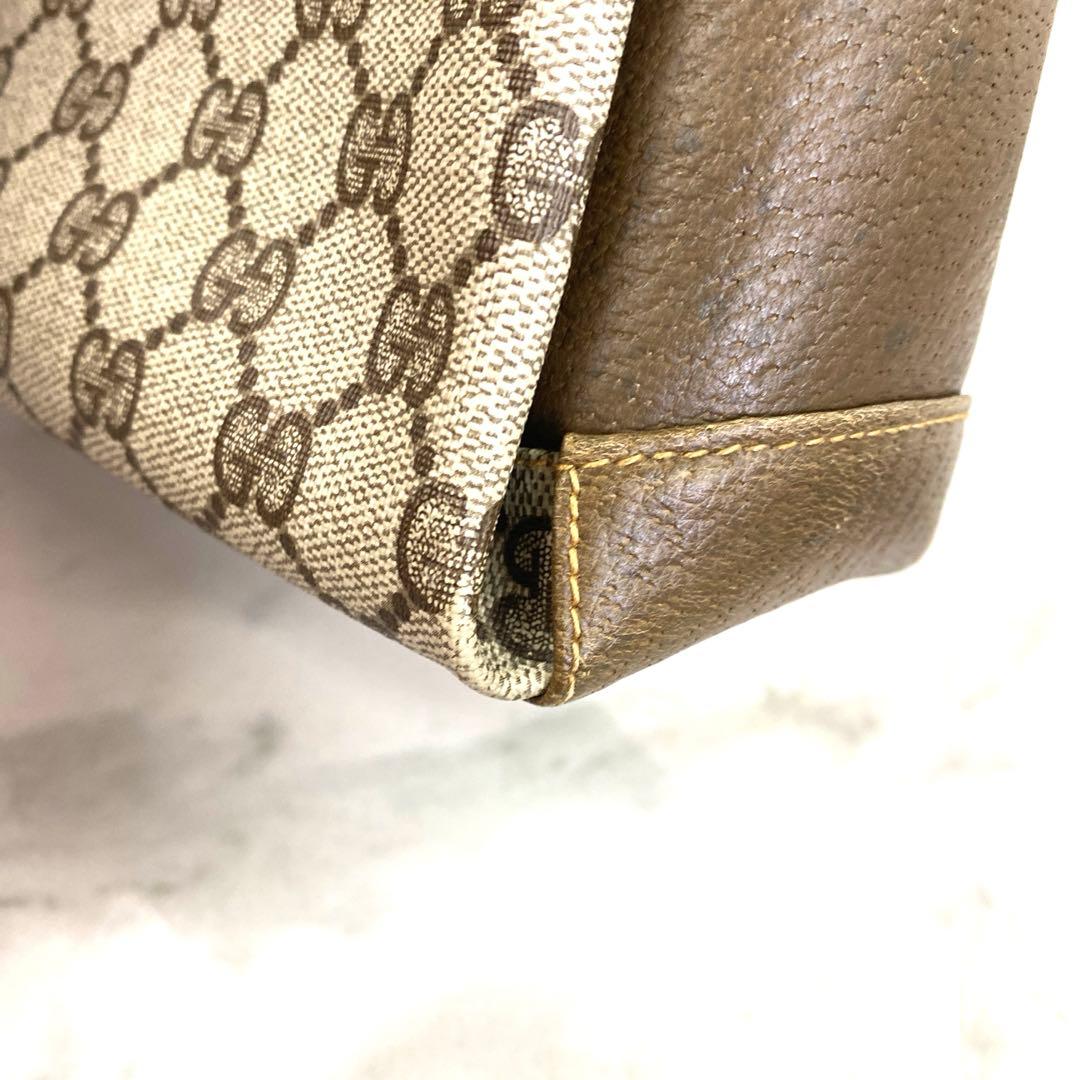 #オールド グッチ GGスプリーム PVC レザー ハンドバッグベージュブラウン