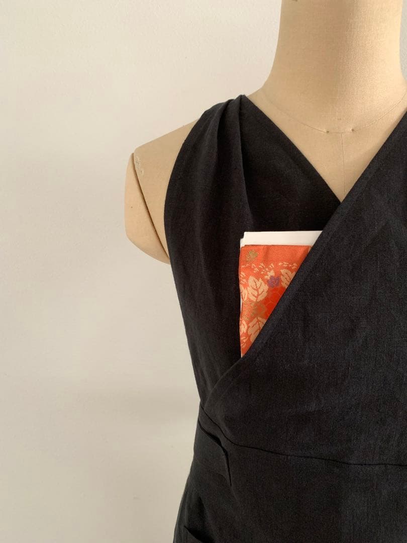 稽古着エプロン　フレンチリネン　Noir 11-15号