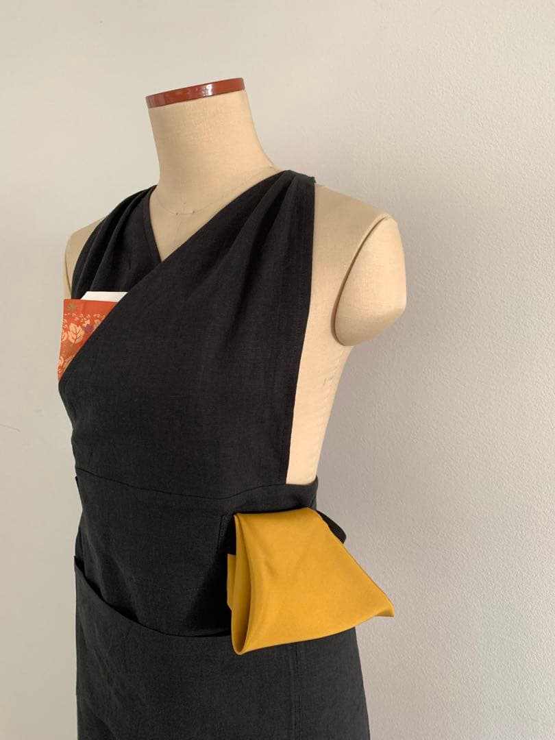 稽古着エプロン　フレンチリネン　Noir 11-15号