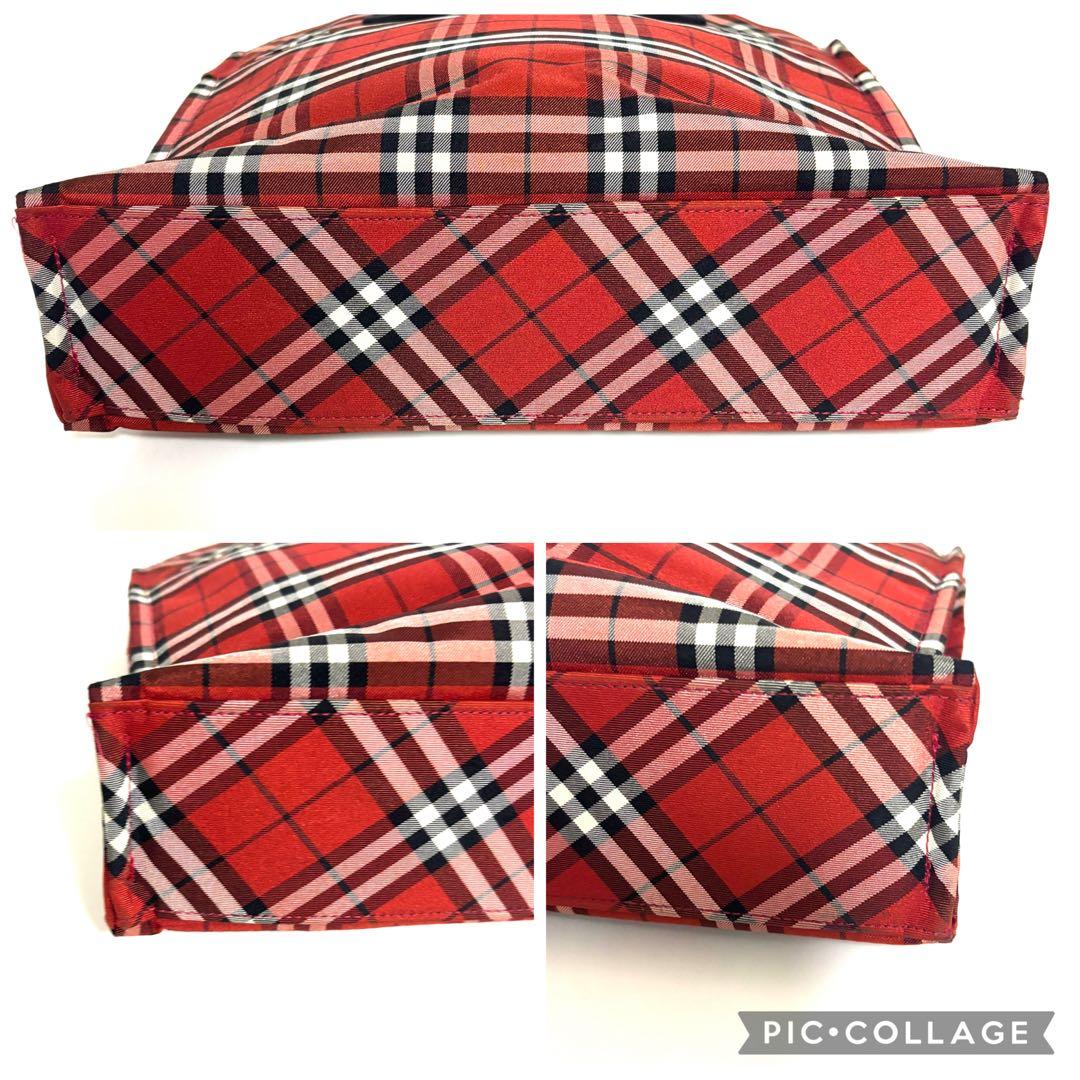 値下げ　バーバリーブルーレーベル　チェック　赤