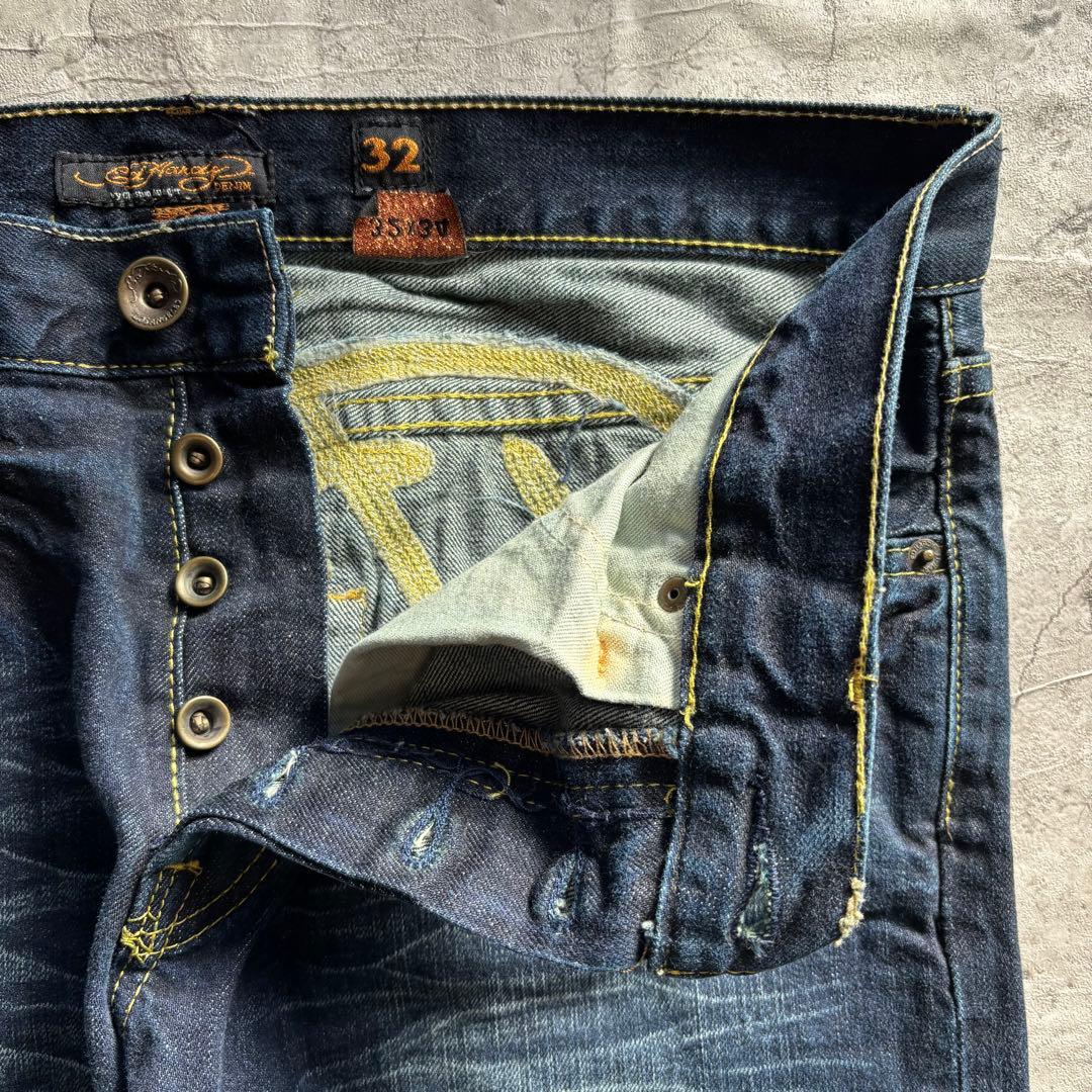 Ed Hardy タイガー刺繍 ウォッシュ加工 デニムパンツ 32×34 美品