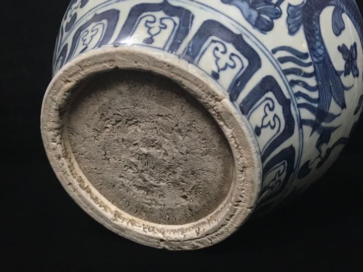 シノワズリ　ビンテージ　染付　鱼藻紋飾り大壷　花瓶　甕