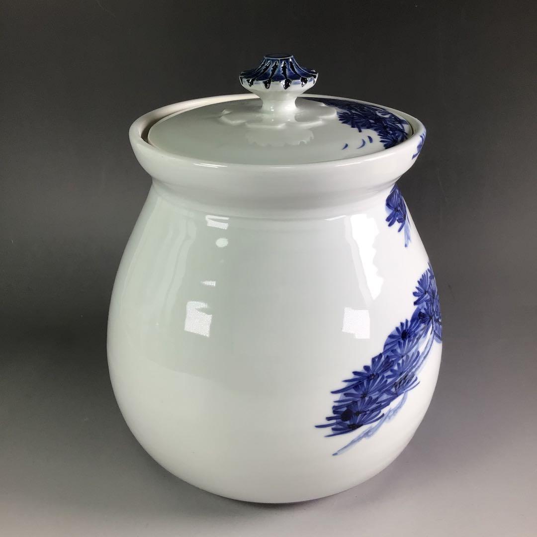 Ｒ５０５　水指　『篠田義一造』『染付松絵』　共箱　茶道具