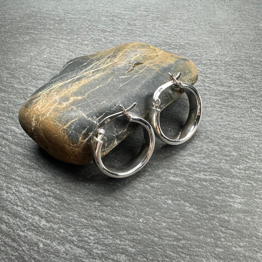 シルバー925 silver シンプルフラットフープピアス/軽研磨仕上げ