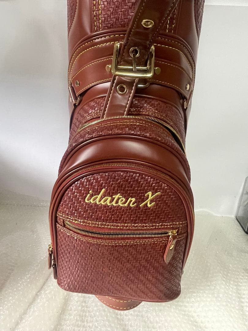 【美品】idatenX高級ゴルフキャディバッグ ブラウン系レザー調重厚デザイン