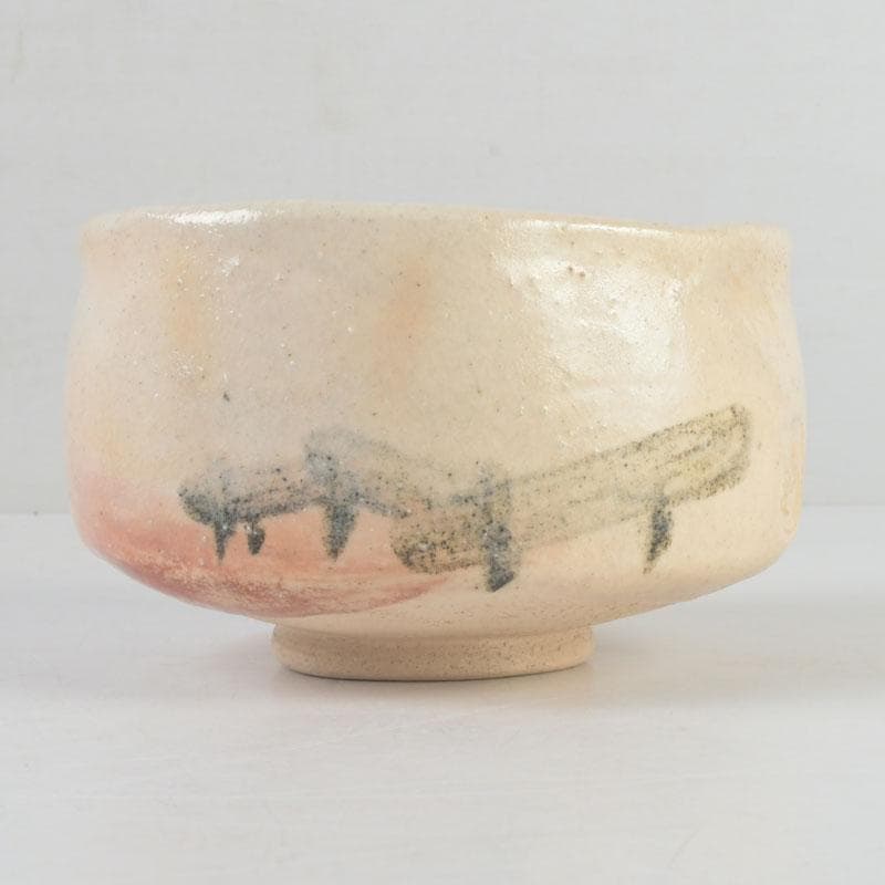 茶道具　大樋焼　九代　大樋長左衛門作　八橋之絵　志野茶碗　共箱　V　9903