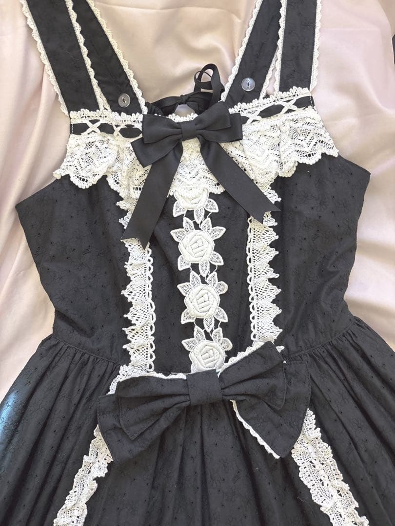 はわせ Floralジャンパースカート＆ミニリボンクリップセット 黒 BABY