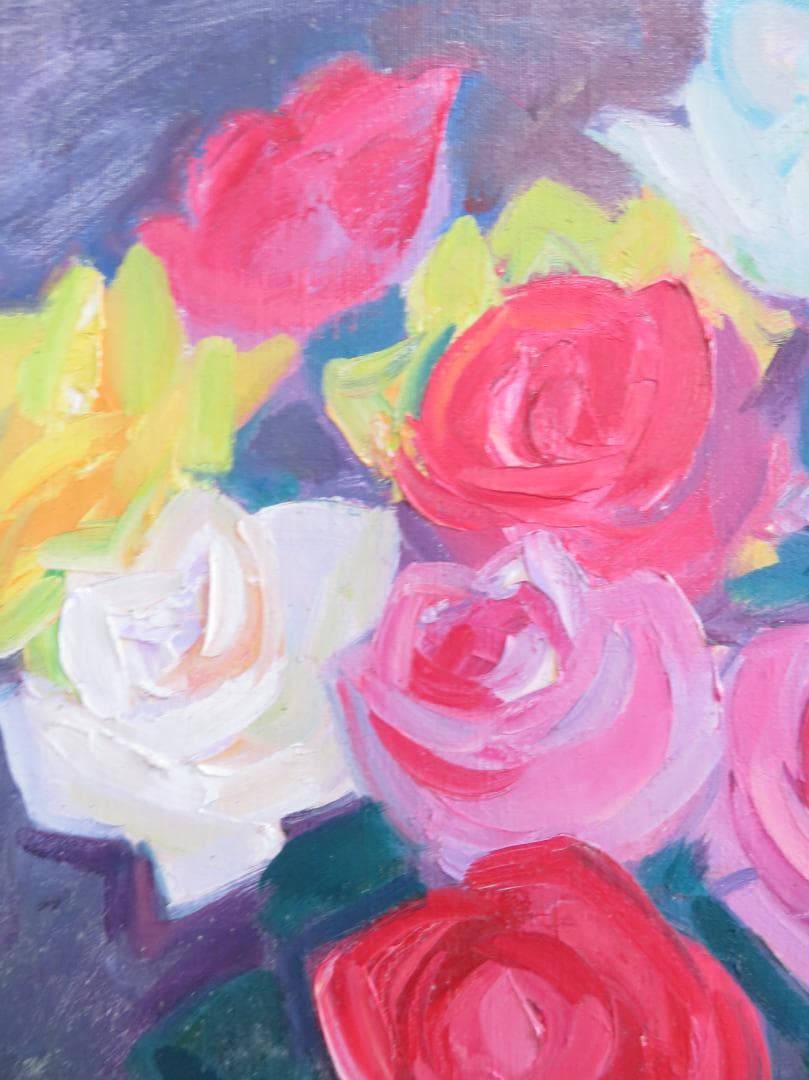 ◆田中繁吉　「薔薇」　油彩　F6号　 創元会理事長　 日展参与 　師:藤島武二◆