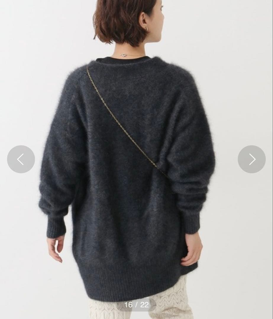 スピックアンドスパン　FURKNITワイドVカーディガン　ダークグレー　ニット