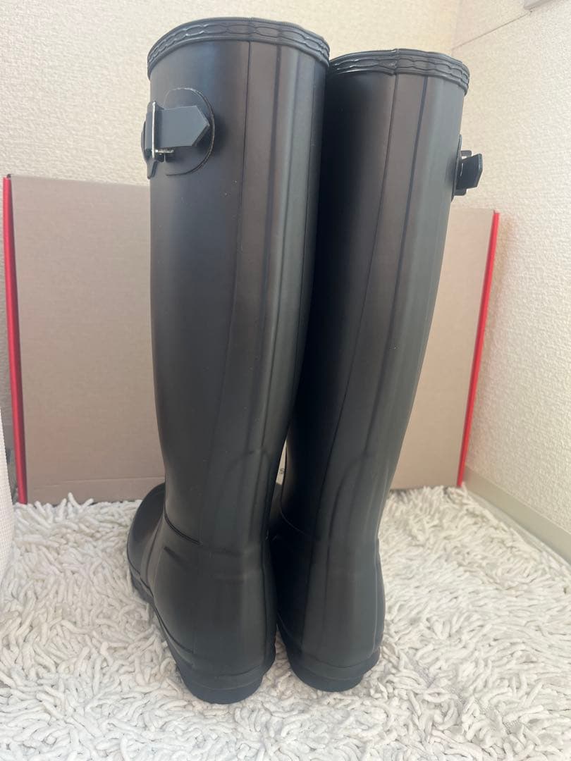 【もも】HUNTER レインブーツ 黒 24cm 1回使用 美品 箱あり