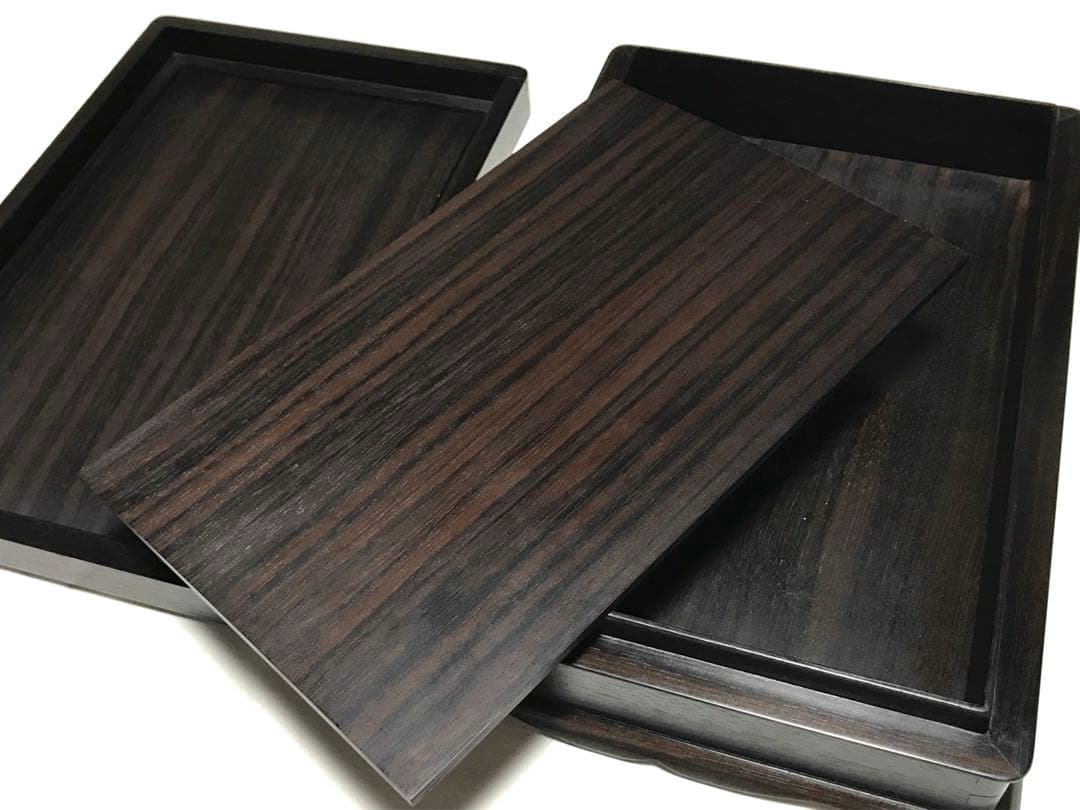 書道具 唐木 黒檀 足付 硯箱