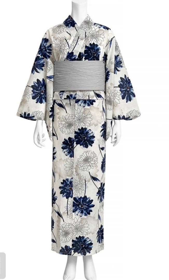 ◎GRL [tu1495] ガーベラ浴衣セット　浴衣と帯　2点　モノトーン　古典