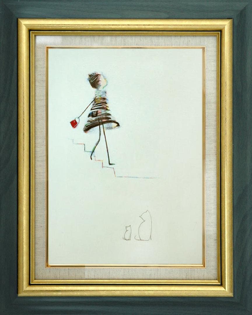 油絵 菅家令子 絵 絵画 インテリア F4-040214 白猫の親子 \" ？”