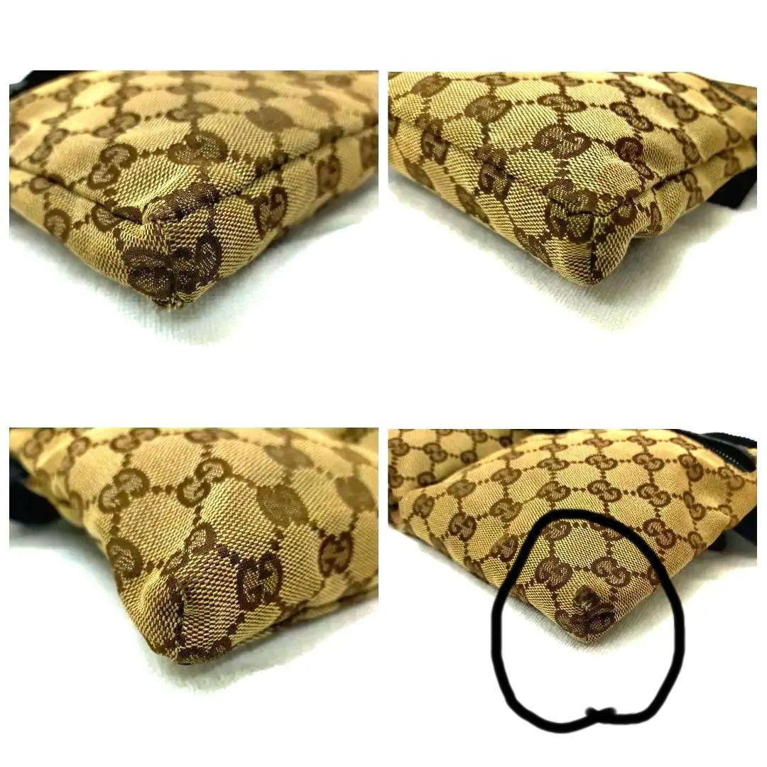 GUCCI グッチ GGキャンバス ボディバッグ レザー ブラウンベージュ
