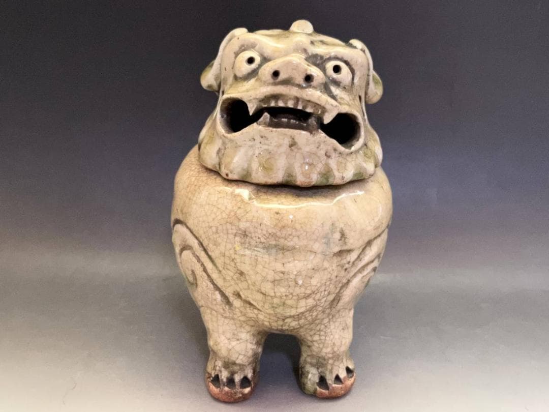 香炉■古い獅子香炉 (江戸期) 透かし獅子頭火屋 古陶器 四つ足 時代物 骨董■