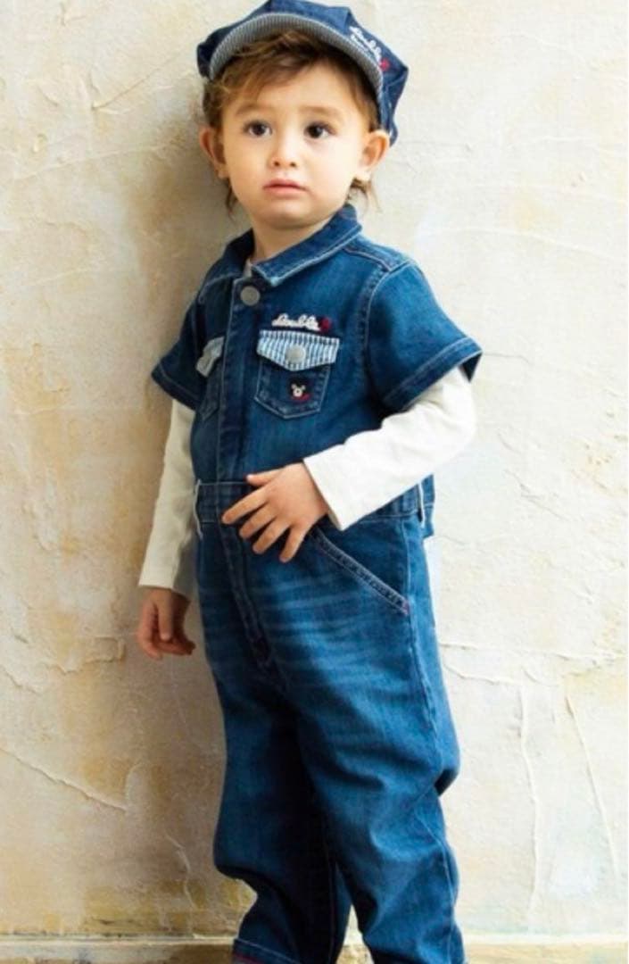 DOUBLE.B デニムロンパース Mサイズ