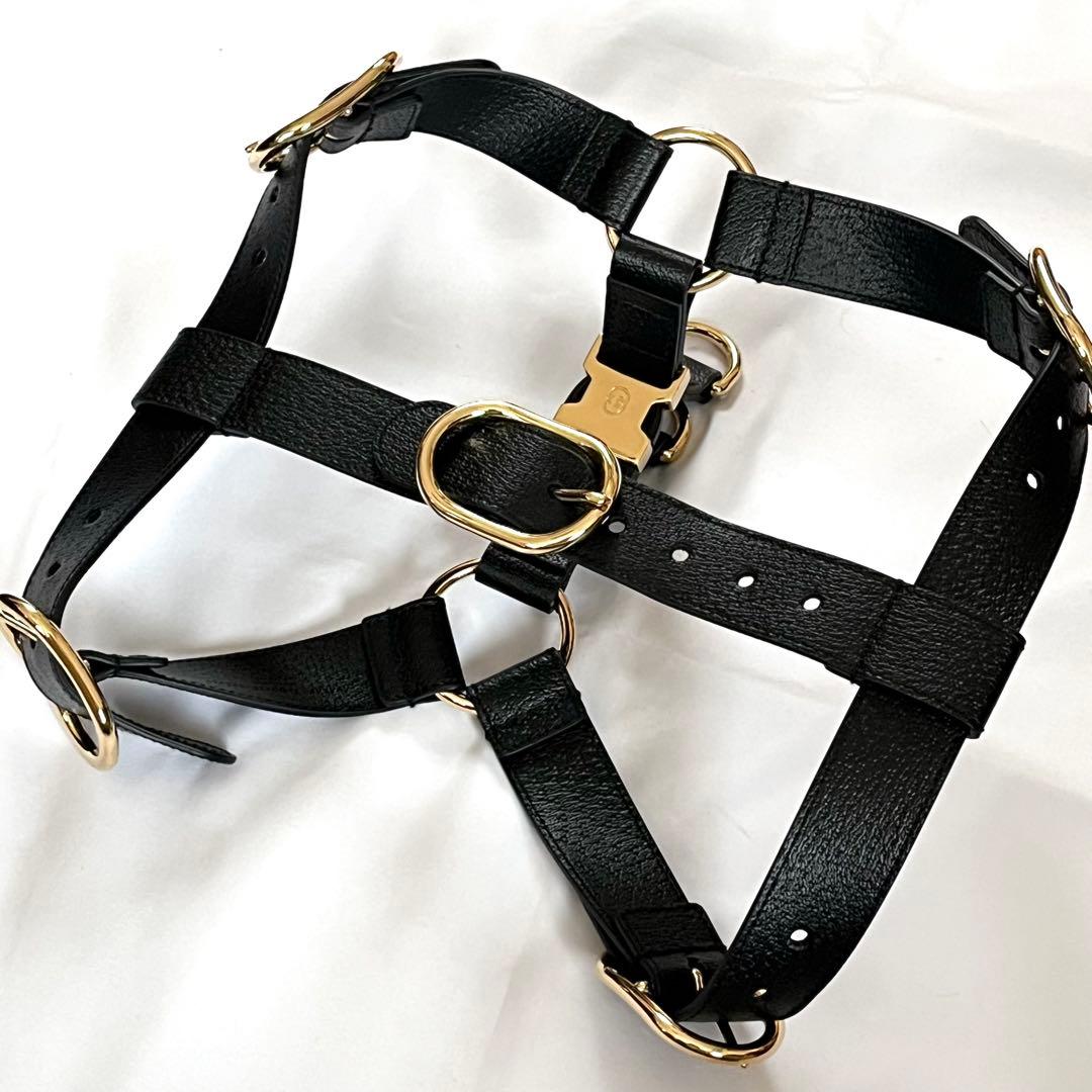 【美品】GUCCI グッチ ペット 犬 ハーネス 胴輪 レザー ブラック 黒