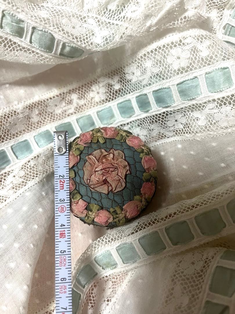 アンティーク ロココリボン 小物入れ　ケース　ボックス　レース　ローズトリム