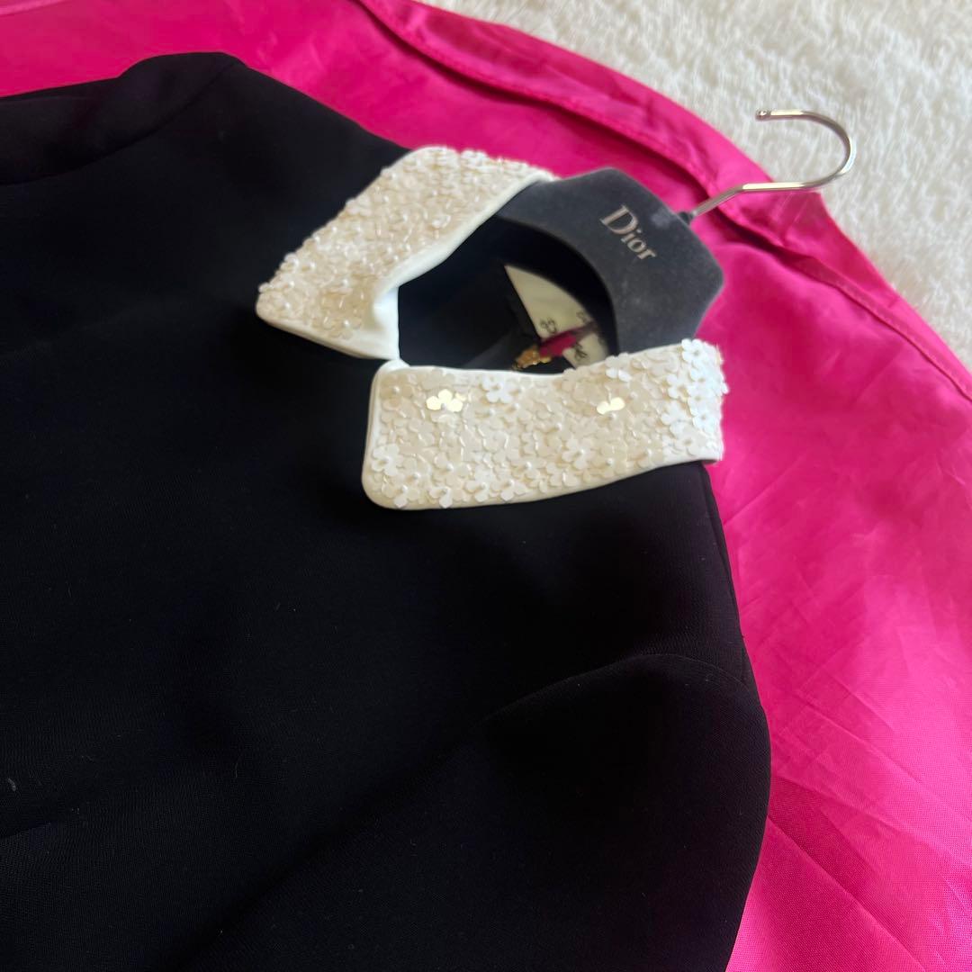 【美品】kate spade ビジュー襟ワンピース ブラック 白襟 S 0