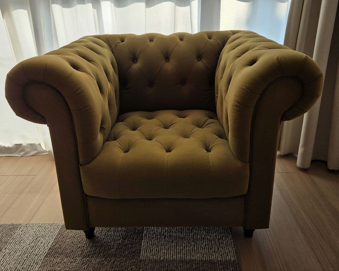 チェスターフィールド 布張り オリーブグリーン 1人掛けソファ